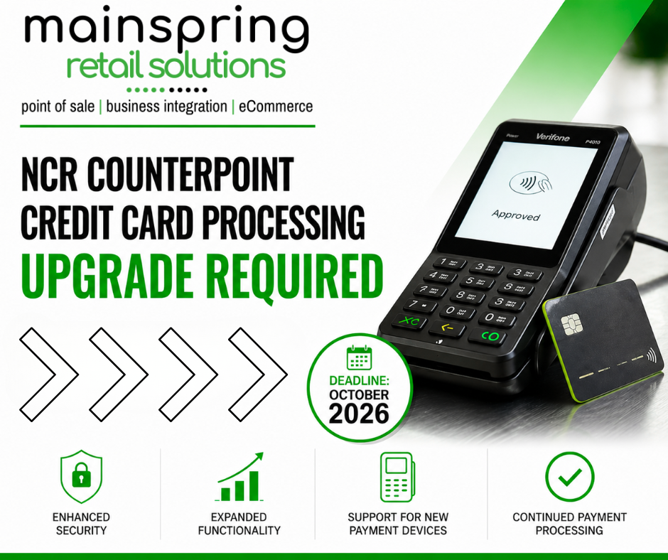 NCR Counterpoint credit card processing upgrade